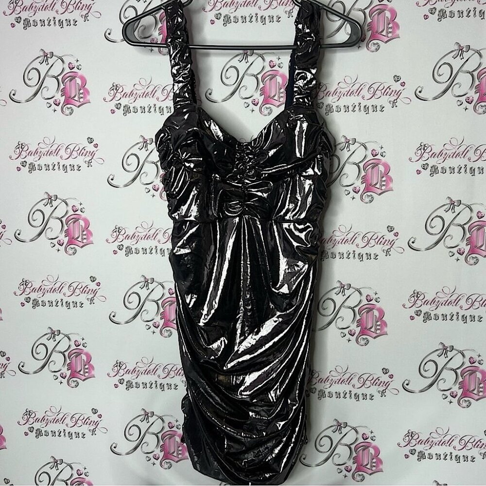 Klesis dress shimmer Shiny Black grey silver Ruched Dress sexy cinched